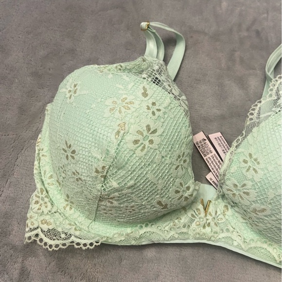 New! Victoria’s Secret Green Lace Lightly Lined Plunge Half Pad Bra 10266 - Picture 3 of 8